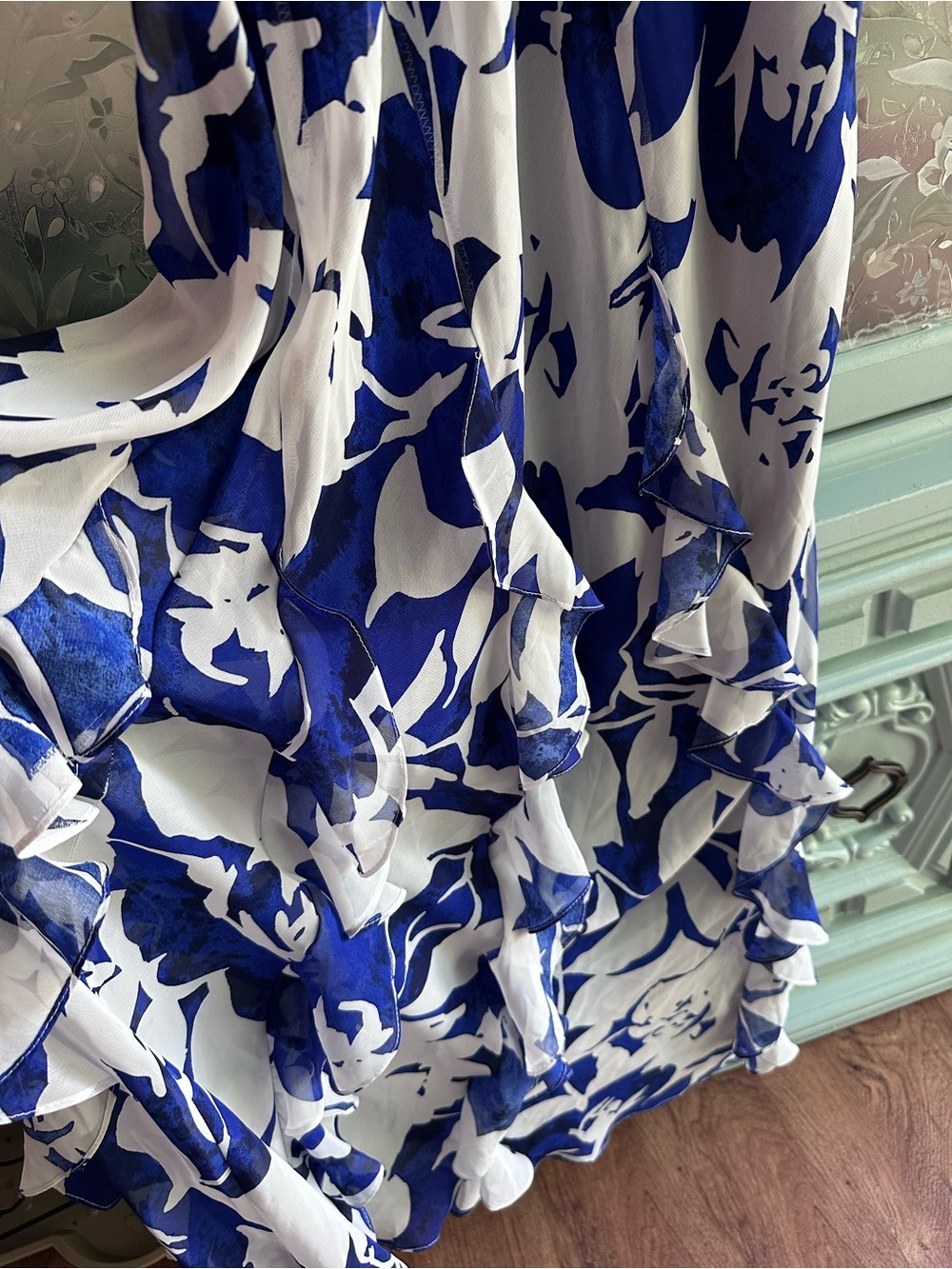 Betsy & Adam White Maxi Dress with Bold Blue Floral Print - Picture 6 of 6